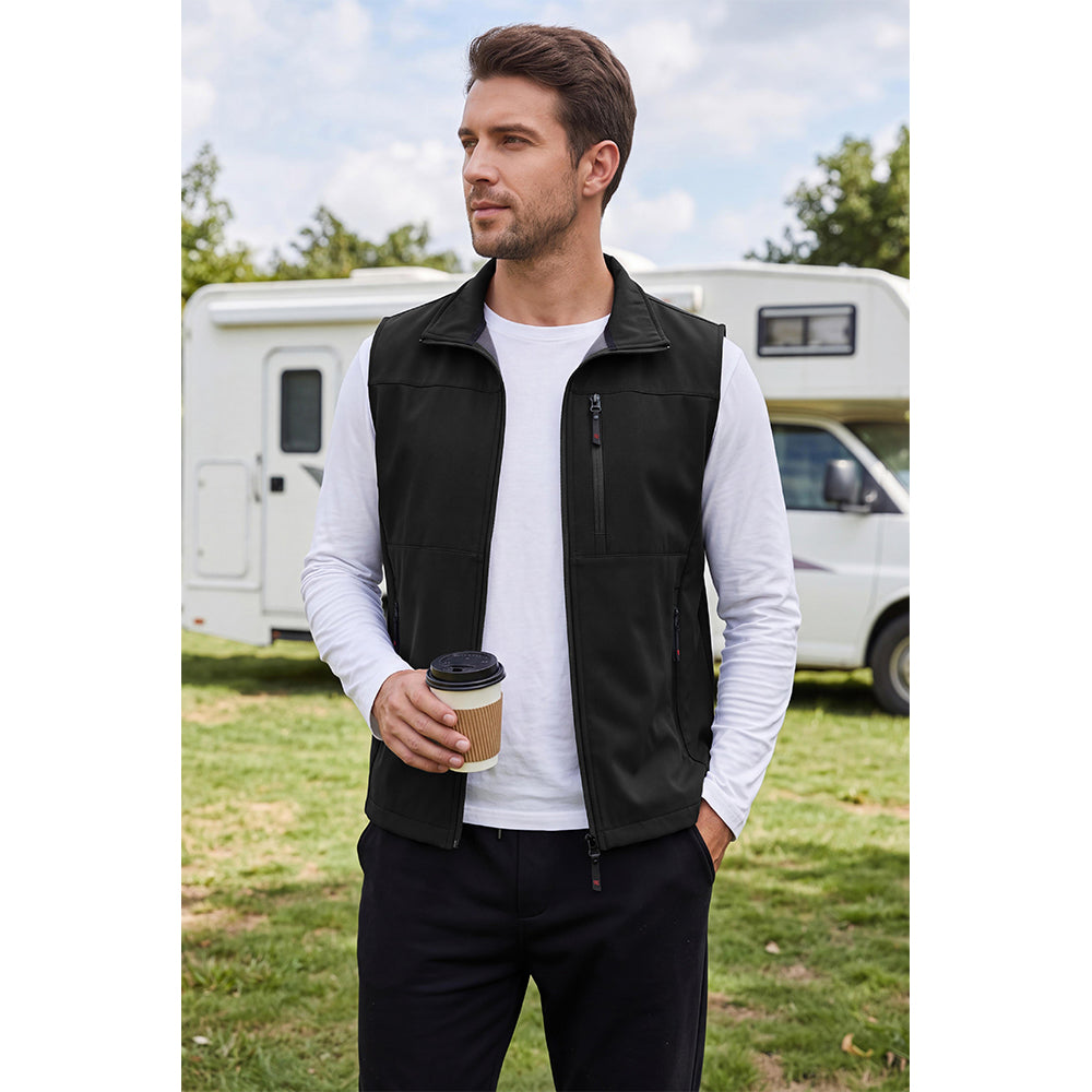 Attraco Unisex Fleece Lined Softshell Vest Full Zip Windproof Outdoor Vest with Zipper Pockets