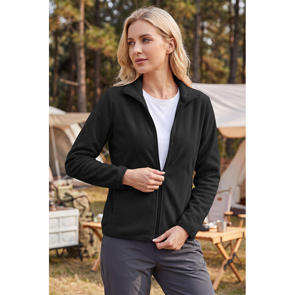 Attraco Women's Full Zip Double-Sided Fleece Jacket with Stand Collar Lightweight Warm Outerwear