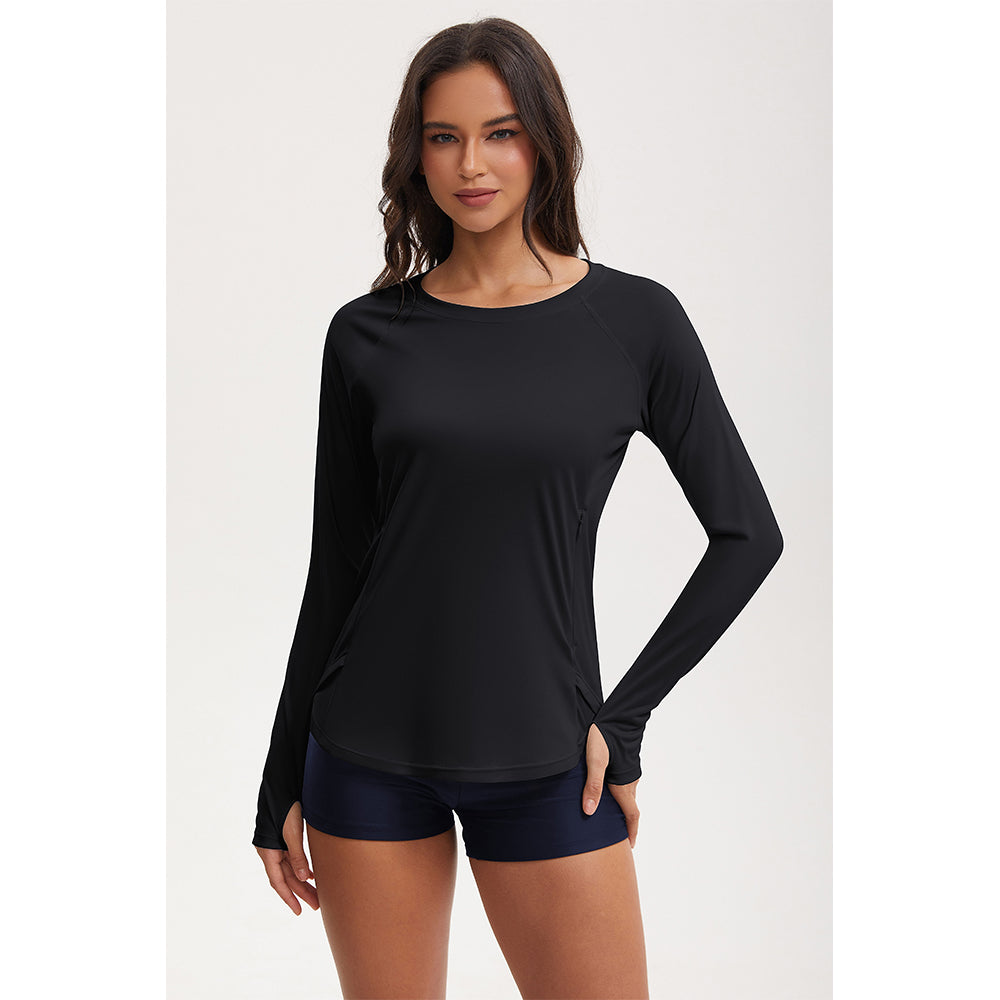 Attraco Women's Rash Guard UPF 50+ Quick Dry Long Sleeve Swim Shirt with Thumbholes and Side Pockets Sun Shirts