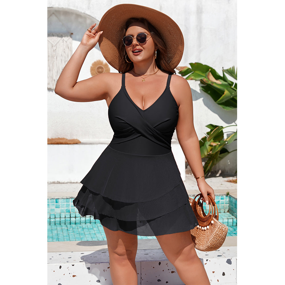 Charmo Women's Plus Size Swim Dress Swimsuit Mesh Ruffle One Piece Tummy Control Bathing Suit Front Cross Swim Suits 2026