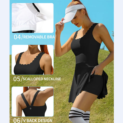 Attraco Women's Tennis Dress with Shorts Workout Golf Skirts with Pockets Athletic Dresses