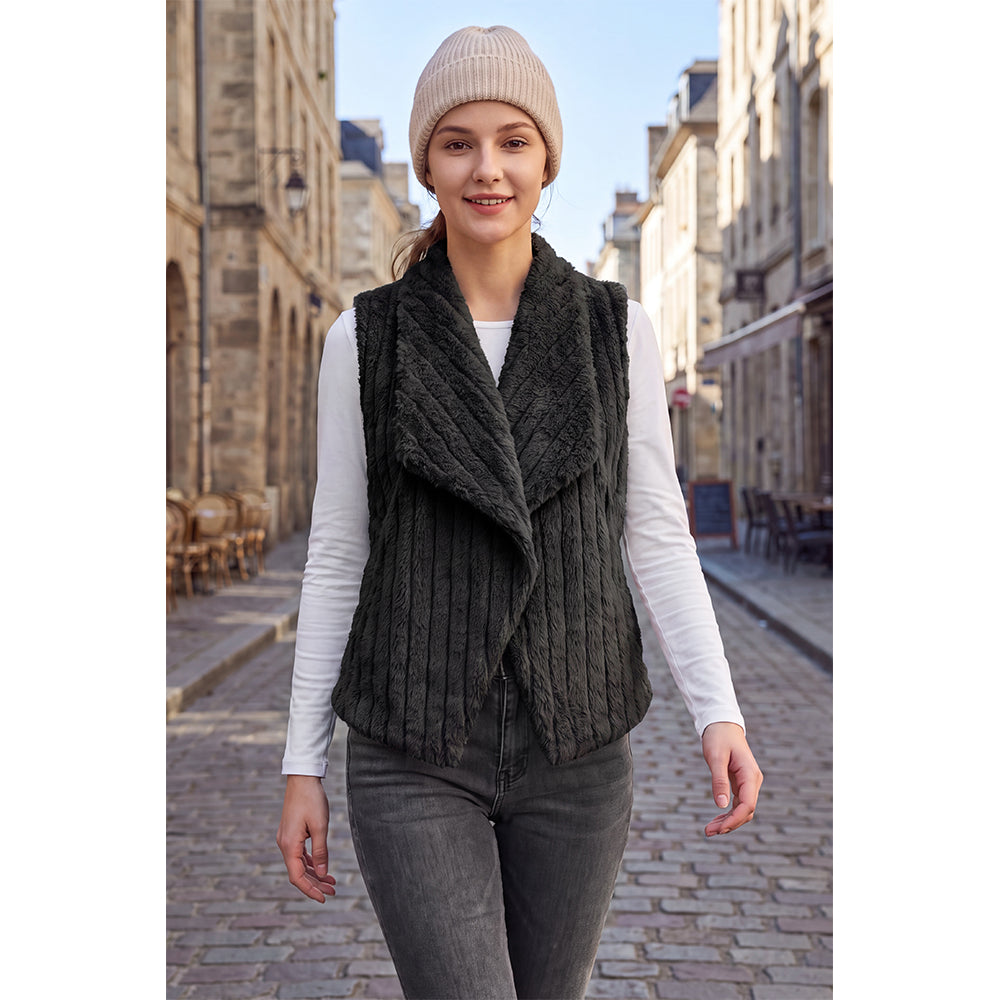 Attraco Women's Faux Fur Open Front Sleeveless Vest Soft Plush Shawl Collar Lightweight Layering Jacket