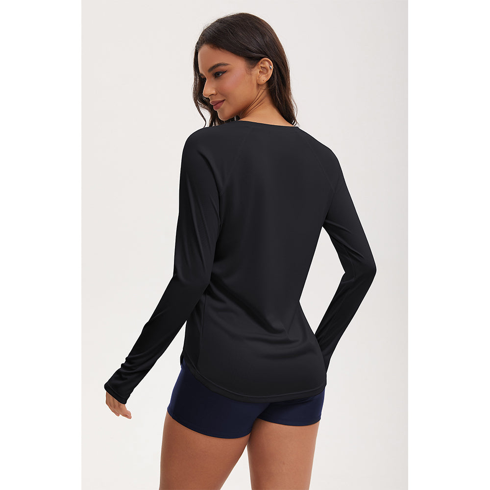 Attraco Women's Rash Guard UPF 50+ Quick Dry Long Sleeve Swim Shirt with Thumbholes and Side Pockets Sun Shirts
