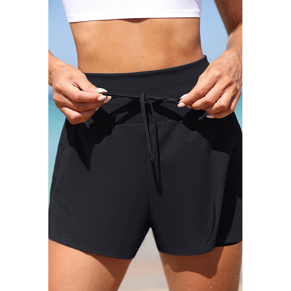Charmo Women's High Waisted Elastic Swim Shorts with Adjustable Drawstring Built-in Liner Board Shorts