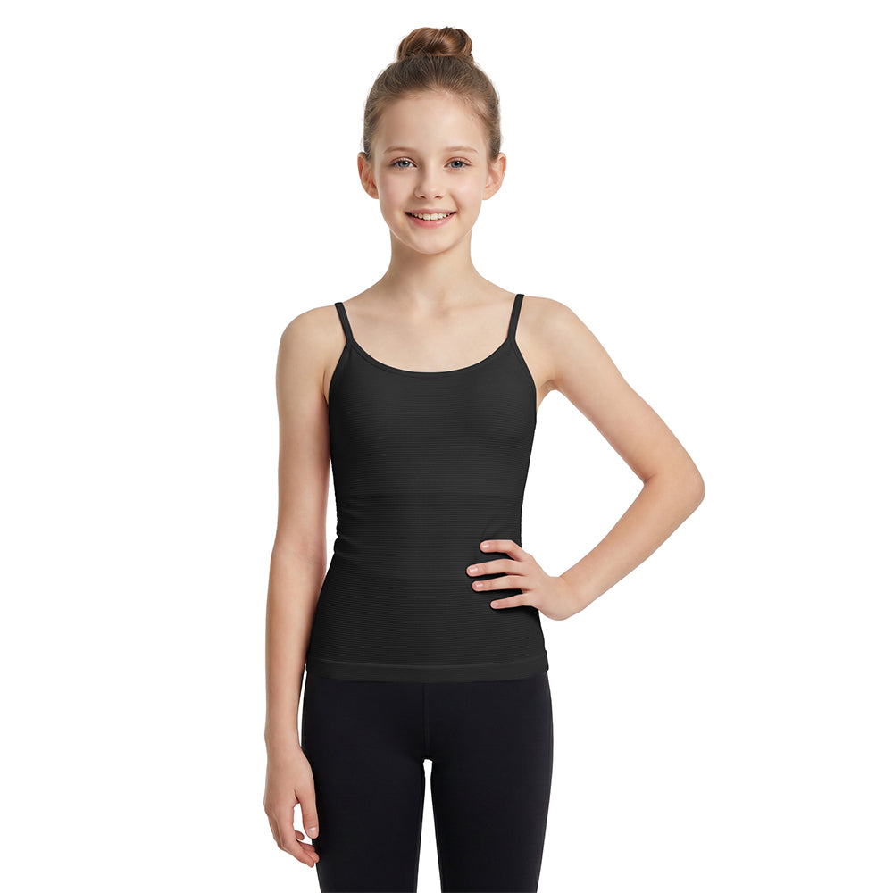 Attraco Girls Ribbed Adjustable Strap U-Neck Seamless Athletic Tops Dance Tank Tops