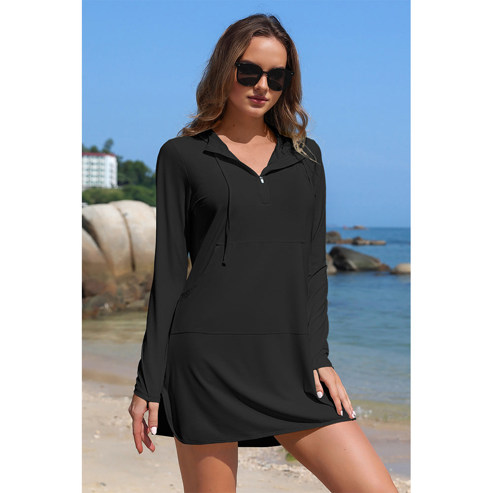 Attraco Women's Long Sleeve Rash Guard Hoodie Swim Shirts Quarter Zip Swimsuits Shirts