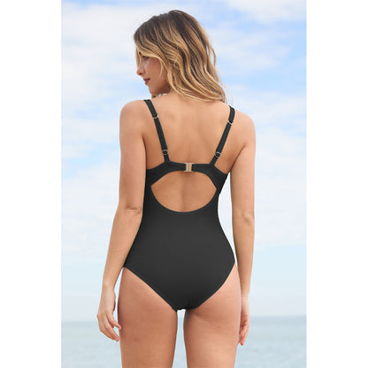 Charmo Women's Trimmed V Neck One Piece Swimsuit Ruched Back Cutout Tummy Control Bathing Suit