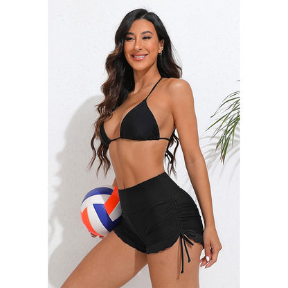 Charmo Women's Ruffled Hem Swim Shorts High Waisted Swimsuit Shorts Adjustable Side Tie Swim Bottom Board Shorts