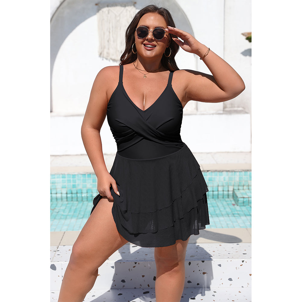 Charmo Women's Plus Size Swim Dress Swimsuit Mesh Ruffle One Piece Tummy Control Bathing Suit Front Cross Swim Suits 2026