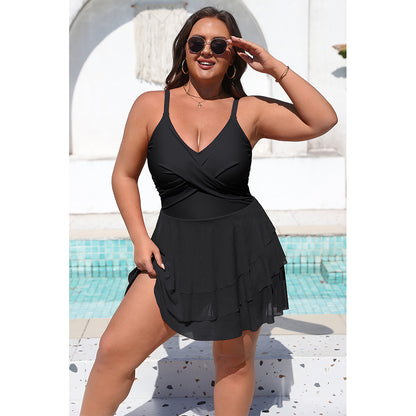 Charmo Women's Plus Size Swim Dress Swimsuit Mesh Ruffle One Piece Tummy Control Bathing Suit Front Cross Swim Suits 2026
