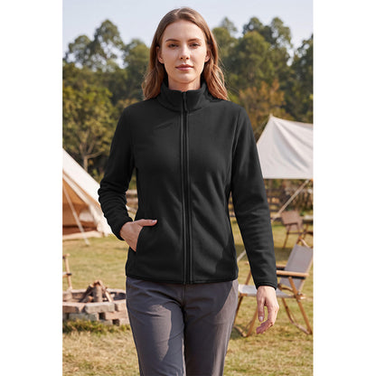 Attraco Women's Full Zip Double-Sided Fleece Jacket with Stand Collar Lightweight Warm Outerwear
