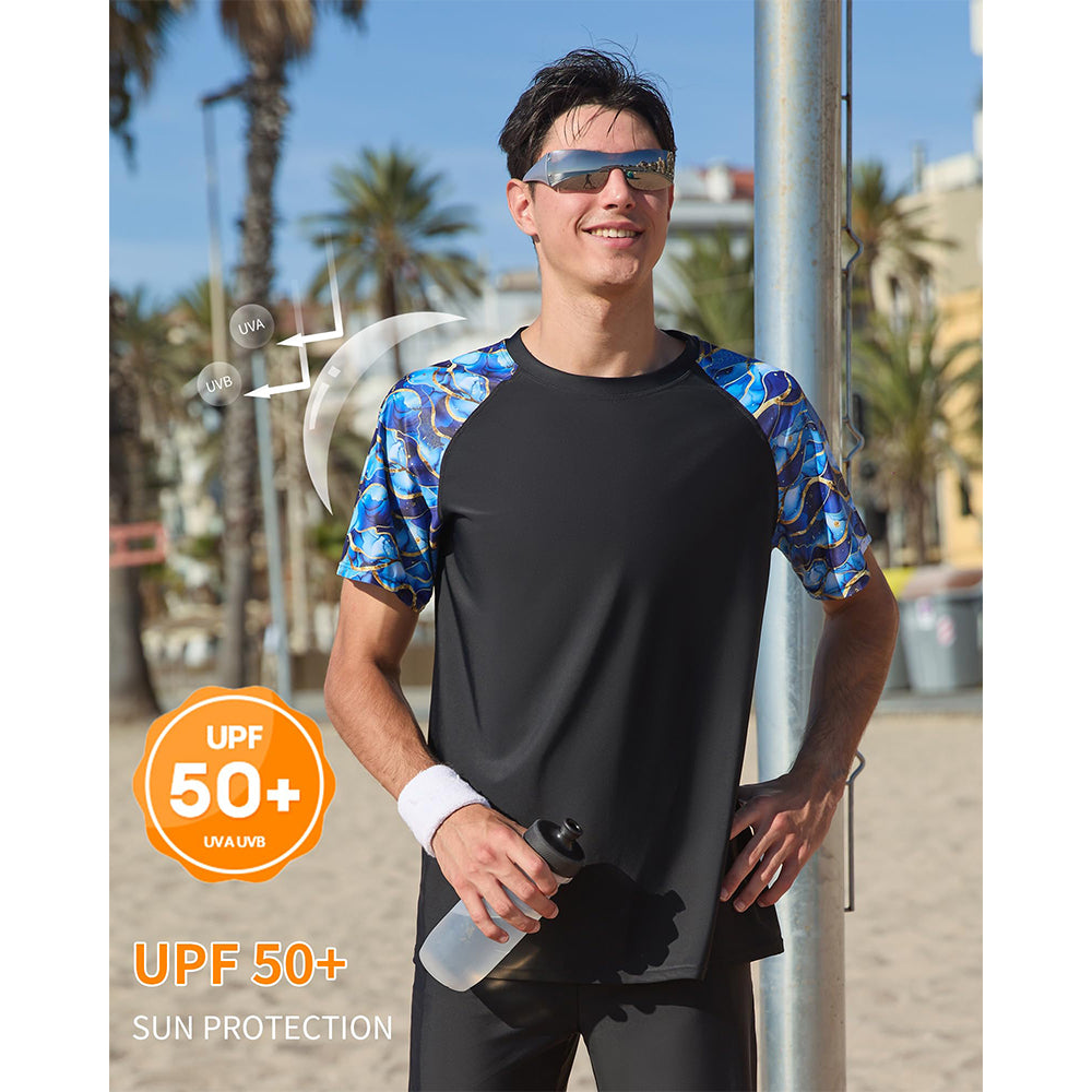 Charmo Mens Quick Drying Rash Vest UPF 50+ Rash Guards Breathable Short Sleeve Stretchy T-Shirt Swim Tops