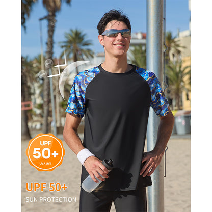 Charmo Mens Quick Drying Rash Vest UPF 50+ Rash Guards Breathable Short Sleeve Stretchy T-Shirt Swim Tops