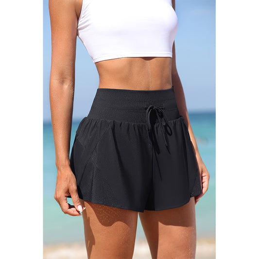 Charmo Women's High Waisted Elastic Swim Shorts with Adjustable Drawstring Built-in Liner Board Shorts