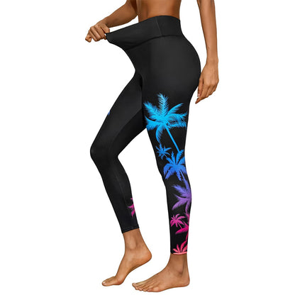 Charmo Women's High Waisted Swim Pants Coconut Tree Print Swim Leggings