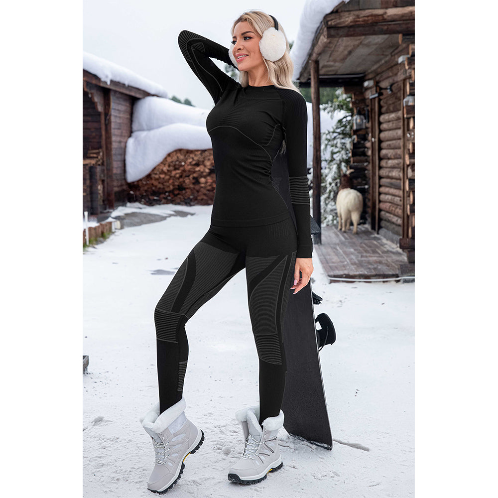 Attraco Women's Seamless Thermal Base Layer Set Long Sleeve Compression Top & High Waist Leggings Winter Ski Underwear