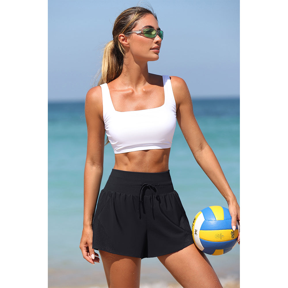 Charmo Women's High Waisted Elastic Swim Shorts with Adjustable Drawstring Built-in Liner Board Shorts