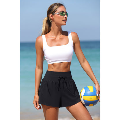 Charmo Women's High Waisted Elastic Swim Shorts with Adjustable Drawstring Built-in Liner Board Shorts
