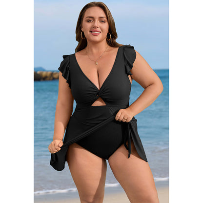 Charmo Women's Ruffle Ribbed Plus Size Swimdress One Piece Swimsuit High Waisted Tummy Control Bathing Suit