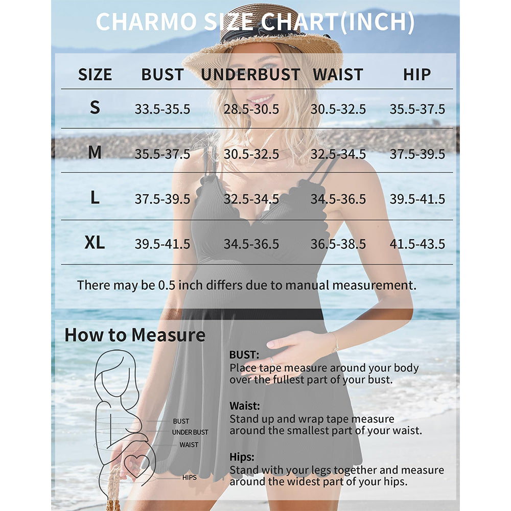 Charmo Women's Ribbed Maternity Swimsuit One Piece Swim Dress Scalloped V Neck Pregnancy Bathing Suit 2026 Skirt Swimwear