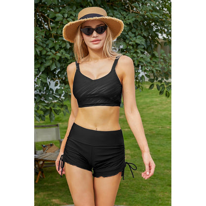 Charmo Women's Ruffled Hem Swim Shorts High Waisted Swimsuit Shorts Adjustable Side Tie Swim Bottom Board Shorts