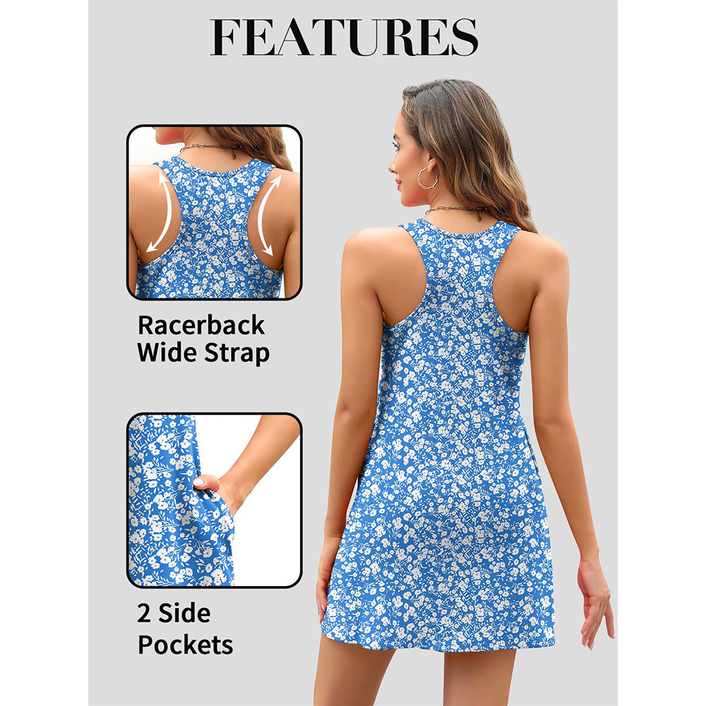 Attraco Women's Floral Tank Dress with Pockets Sleeveless Summer Casual Dress