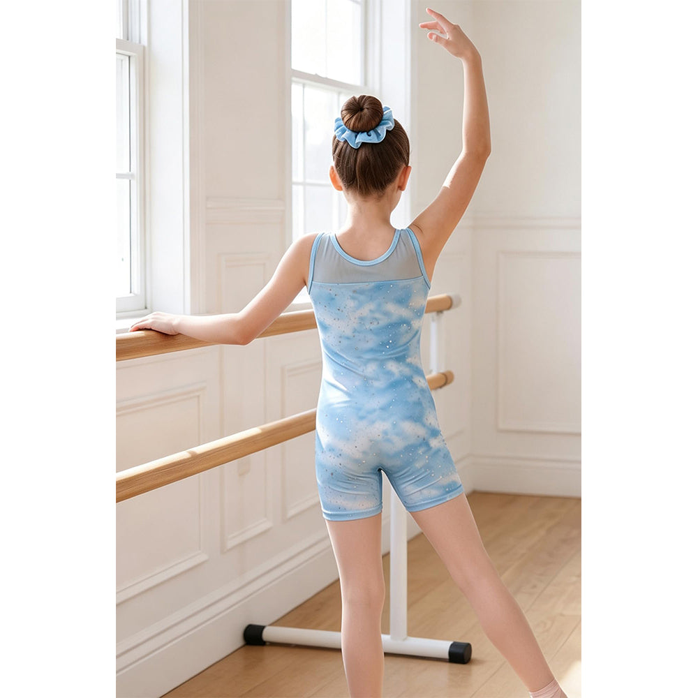 Charmo Girls Sleeveless Gymnastics Unitard, Glitter Butterfly Dance Outfit with Mesh Yoke & Matching Scrunchie Gymnastics Leotards 5-12Years