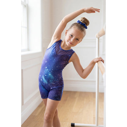 Charmo Girls' Mesh Panel Printed Bike Short Gymnastics Biketard Leotard Activewear Dancewear