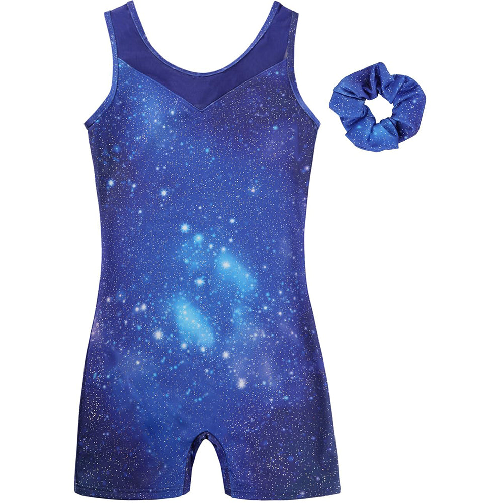Charmo Girls' Mesh Panel Printed Bike Short Gymnastics Biketard Leotard Activewear Dancewear