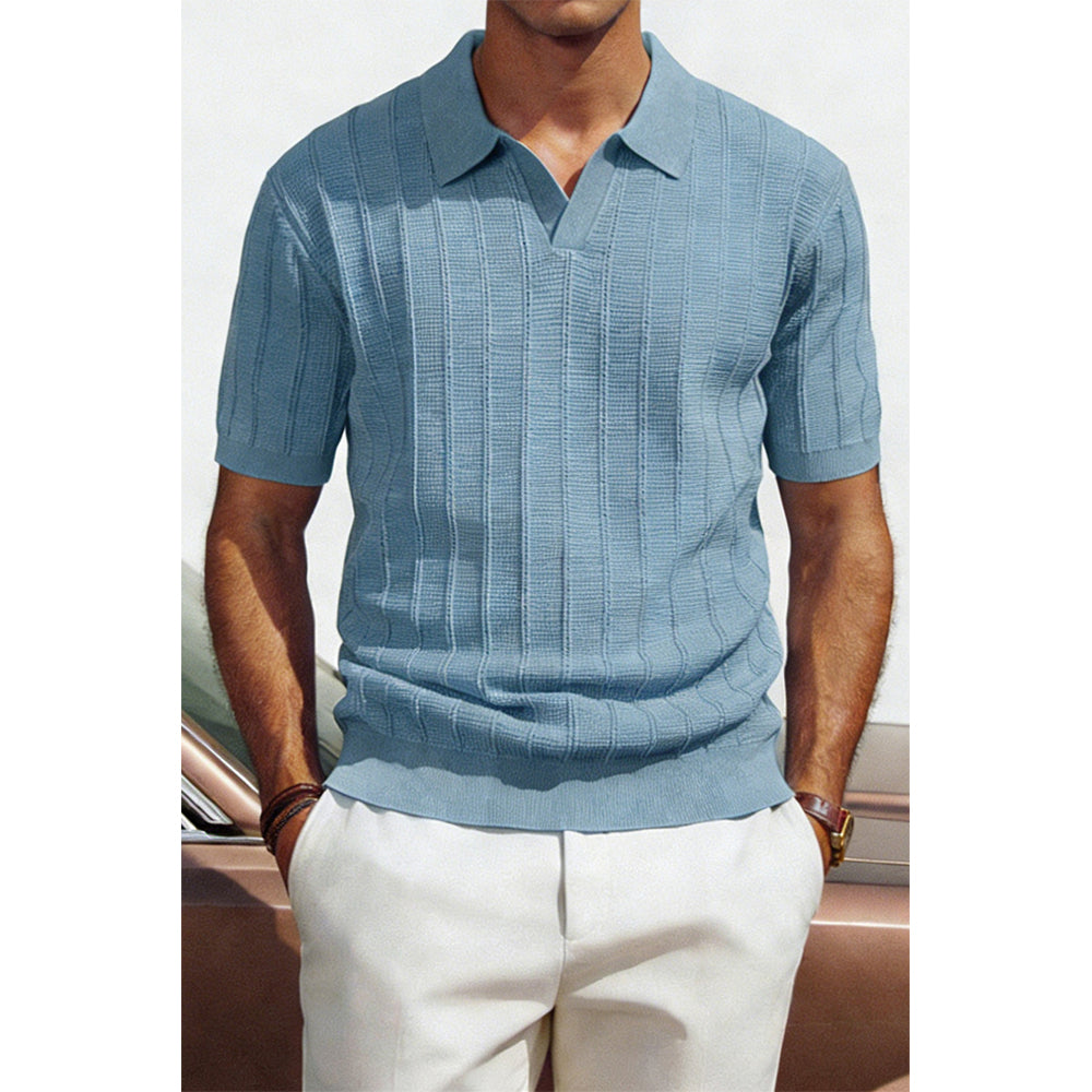Attraco Men's V-Neck Polo Shirts Knit Polo Textured Summer Shirts Tops