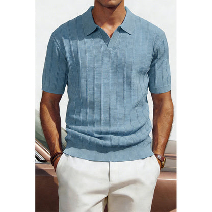 Attraco Men's V-Neck Polo Shirts Knit Polo Textured Summer Shirts Tops