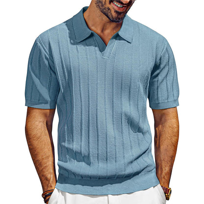 Attraco Men's V-Neck Polo Shirts Knit Polo Textured Summer Shirts Tops