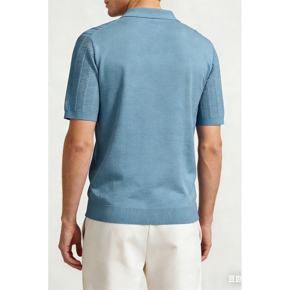 Attraco Men's V-Neck Polo Shirts Knit Polo Textured Summer Shirts Tops