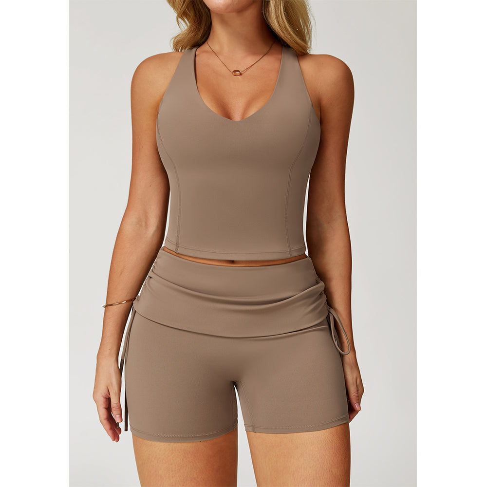 Attraco Women's Halter V-Neck Racerback Cropped Sports Tank Top with Removable Pads Athletic Tops Yoga Tops