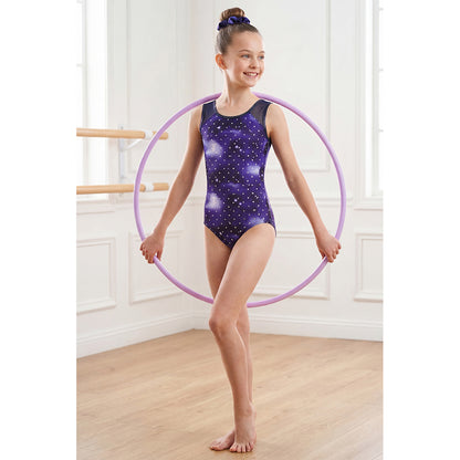 Charmo Girls 3 Pieces Mesh Back Printed Gymnastics Leotard Set with Shorts and Matching Hair Scrunchie 8-14 Years