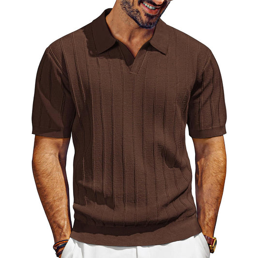 Attraco Men's V-Neck Polo Shirts Knit Polo Textured Summer Shirts Tops