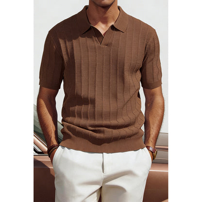 Attraco Men's V-Neck Polo Shirts Knit Polo Textured Summer Shirts Tops
