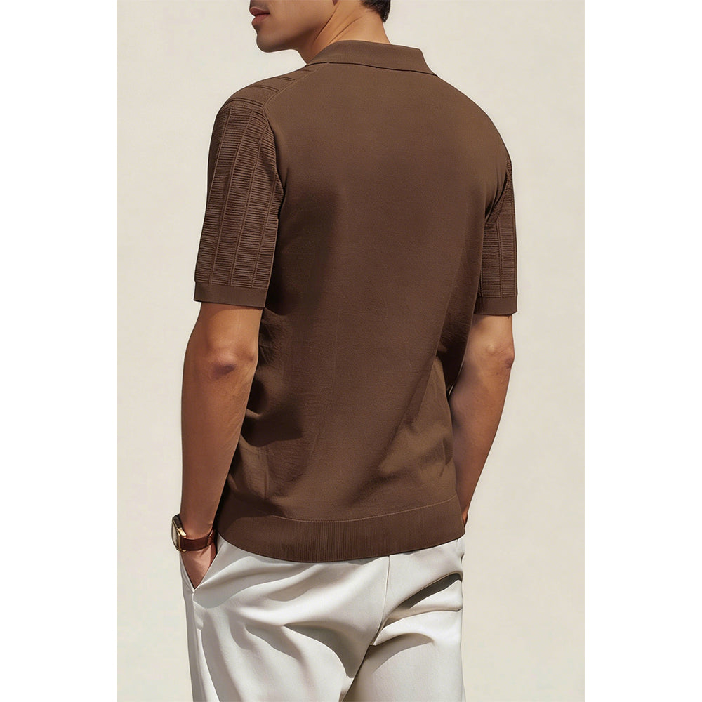 Attraco Men's V-Neck Polo Shirts Knit Polo Textured Summer Shirts Tops