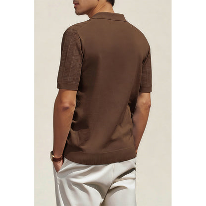 Attraco Men's V-Neck Polo Shirts Knit Polo Textured Summer Shirts Tops