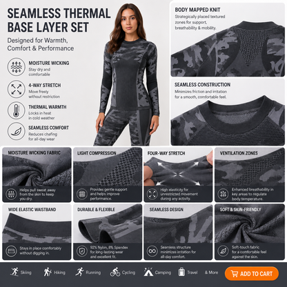 Attraco Women's Seamless Thermal Base Layer Set Long Sleeve Top and Leggings