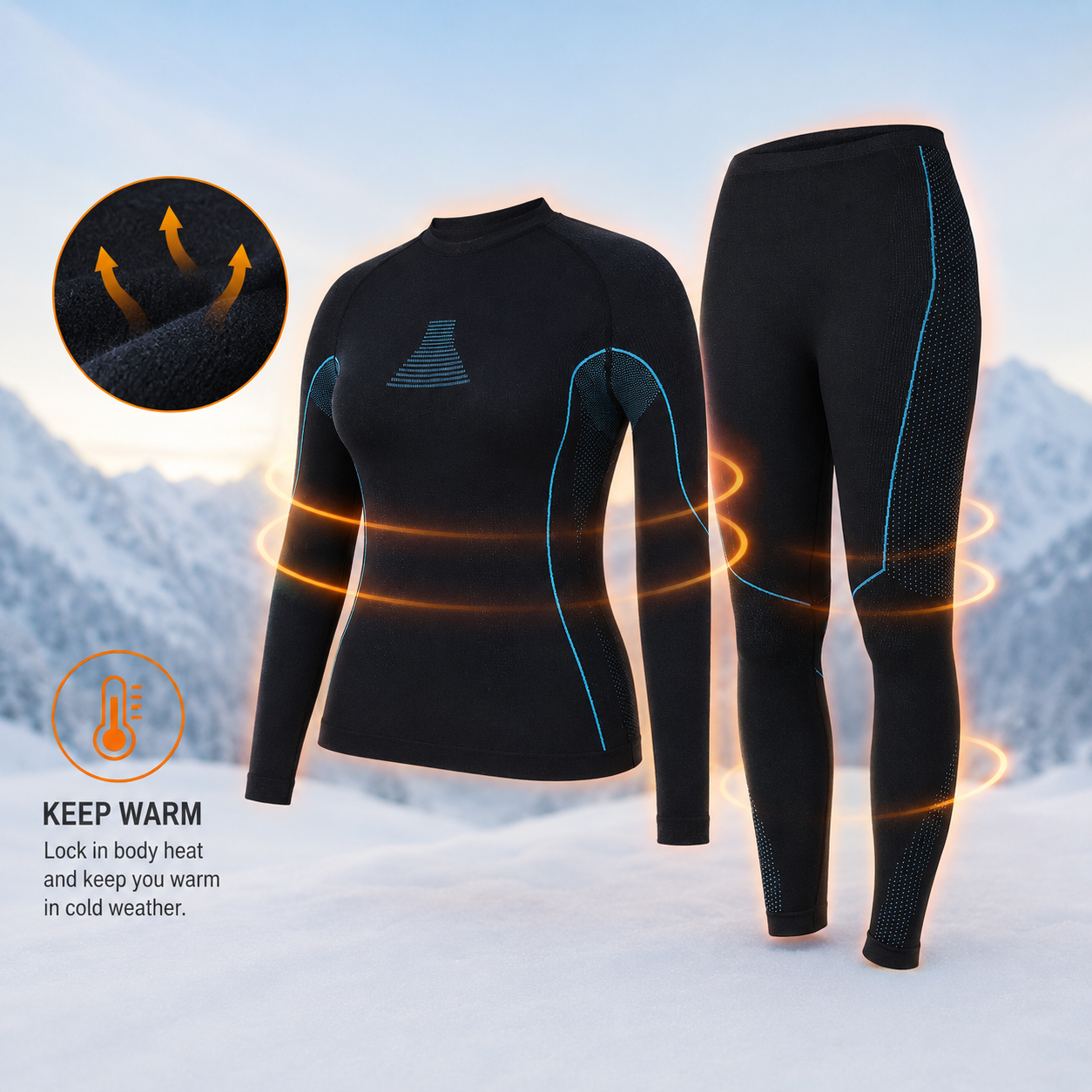 Attraco Women's Seamless Thermal Underwear Set Compression Base Layer Long Johns Moisture Wicking Winter Thermal Clothing for Ski Hiking