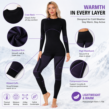 Attraco Women's Seamless Thermal Base Layer Set Long Sleeve Compression Top & High Waist Leggings Winter Ski Underwear