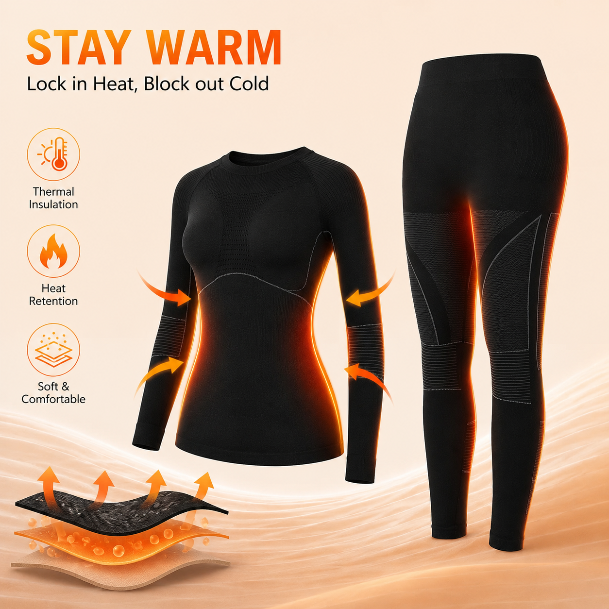 Attraco Women's Seamless Thermal Base Layer Set Long Sleeve Compression Top & High Waist Leggings Winter Ski Underwear