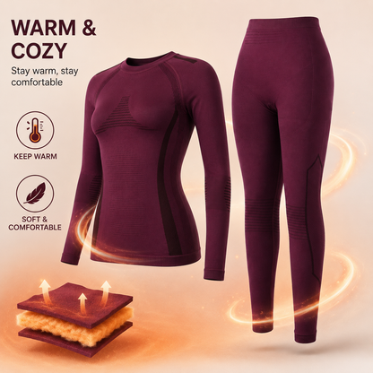 Attraco Women's Seamless Thermal Underwear Set Long Sleeve Compression Base Layer Top & Leggings Cold Weather Activewear