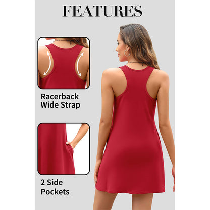 Attraco Women Built in Bra Summer Dresses with Pockets Beach Sundress Casual Loose Sleeveless Racerback Tank Dress 2026