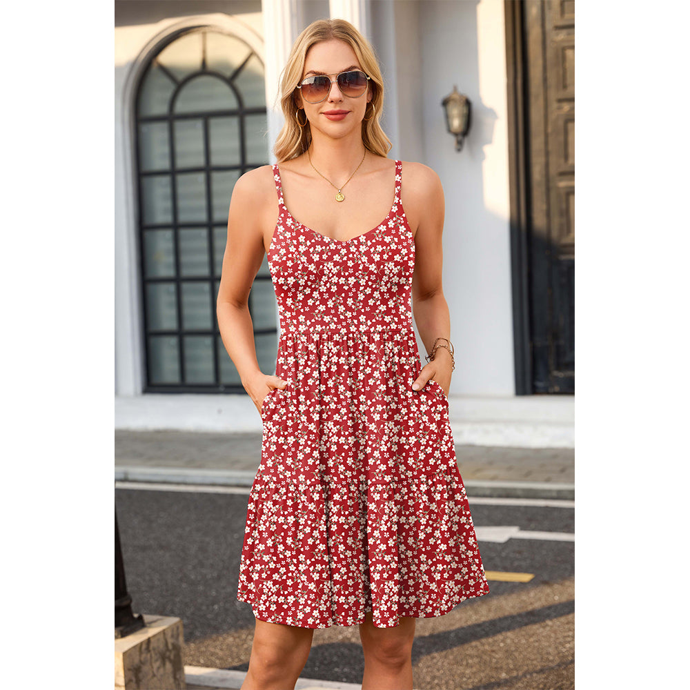 Attraco Womens Built-in Bra Cami Dresses with Pockets Adjustable Strap V Neck Tiered Summer Vacation Dress 2026