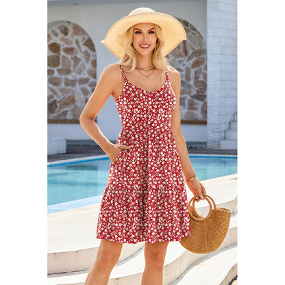 Attraco Womens Built-in Bra Cami Dresses with Pockets Adjustable Strap V Neck Tiered Summer Vacation Dress 2026