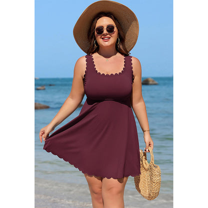 Charmo Women's Plus Size Ribbed Swim Dress Scalloped Square Neck One Piece Swimsuit Tummy Control Bathing Suit Rushed Swim Suits 2026