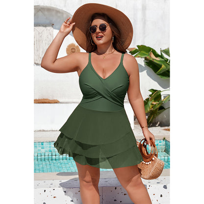 Charmo Women's Plus Size Swim Dress Swimsuit Mesh Ruffle One Piece Tummy Control Bathing Suit Front Cross Swim Suits 2026