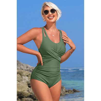 Charmo Women's Cross Front Ruched One Piece Swimsuit Cutout Straps & Back Keyhole Bathing Suit
